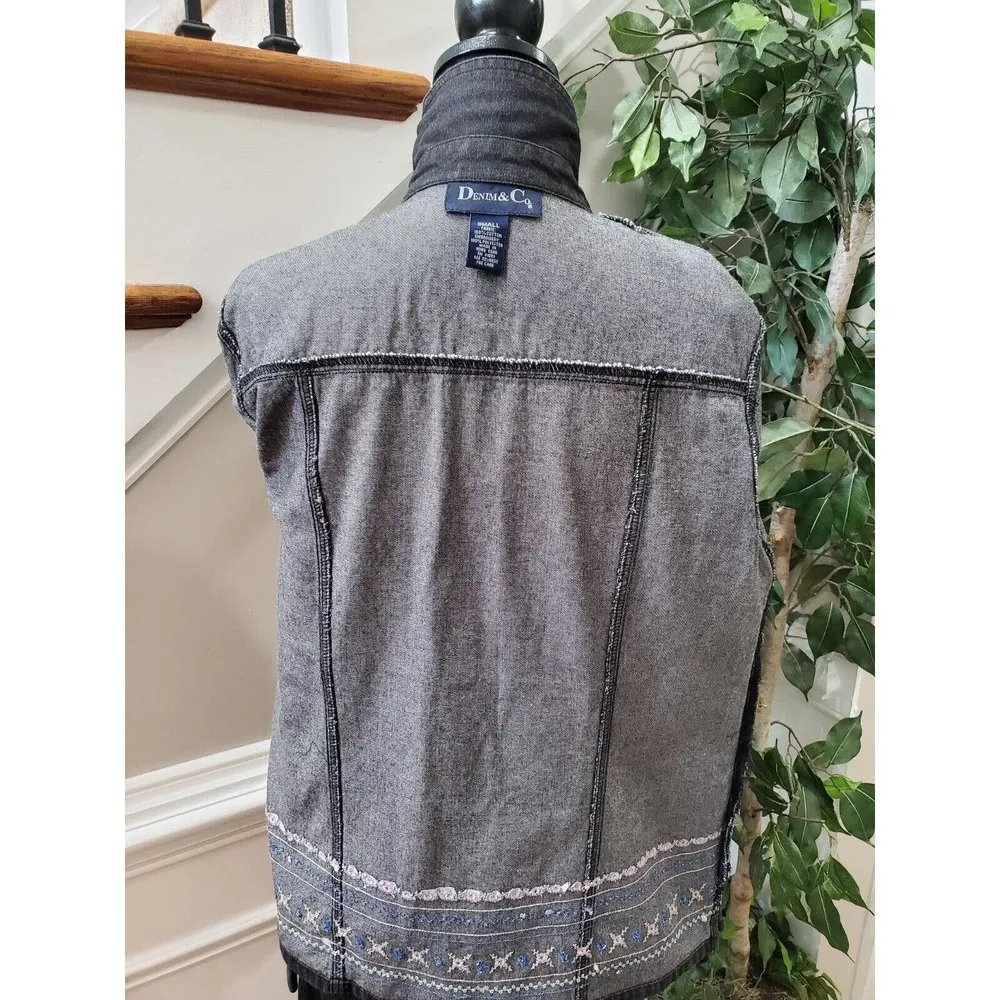 Denim & Co Women Gray 100% Cotton Long Sleeve Jacket & Skirt 2 Piece Suit Size S - Image 6