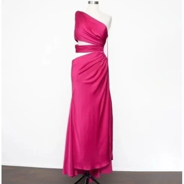 MAC DUGGAL 68485 CUT OUT ONE SHOULDER SATIN MAGENTA Pink GOWN sz 2 8 NWT - Image 4