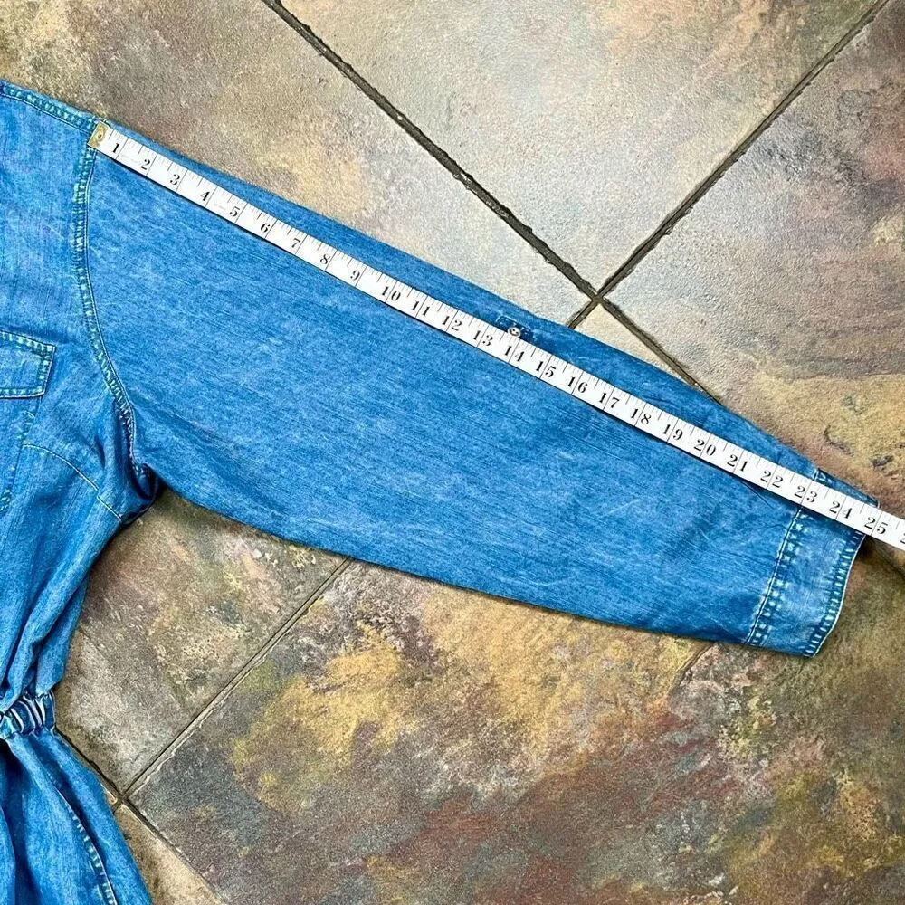 Ashley Stewart Denim Distressed Babydoll Zip V-neck Drawstring Dress 18/20 - Image 6