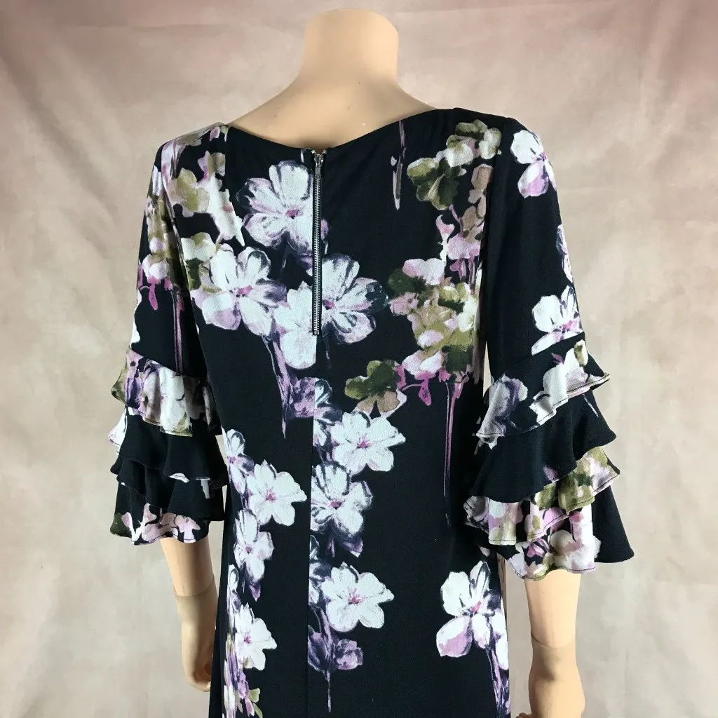 Gabby Skye Black Floral 3/4 Ruffle sleeve knee-length A-line dress 4 - Image 5