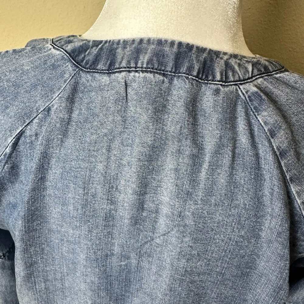 LIVERPOOL Lyocell Denim Chambray V Neck Balloon Sleeve Blouse Top Shirt- size XS - Image 7