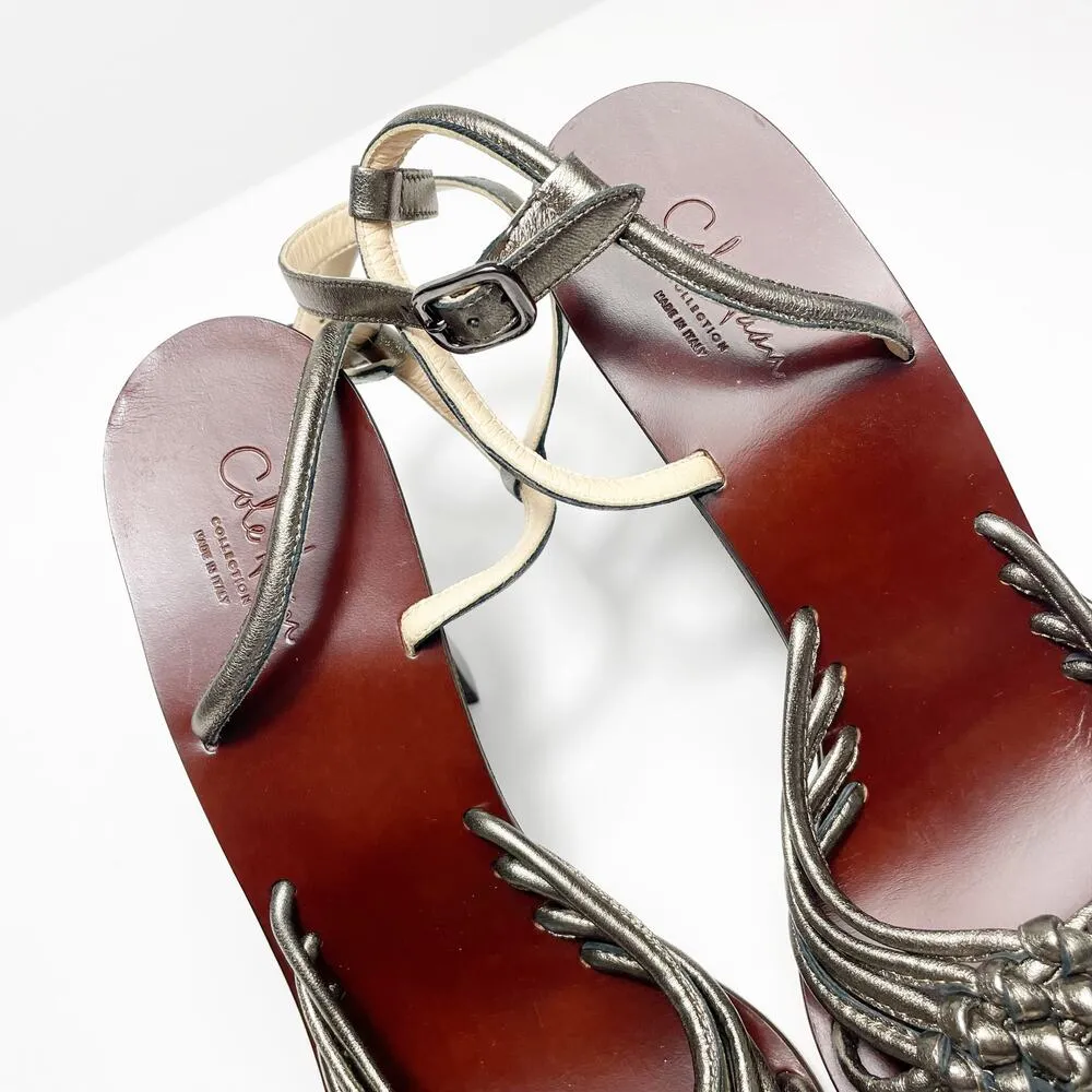 Cole Haan Collezioni Women's Wooden Heels RARE Block Heel Chrome Straps 9 1/2 B - Image 5