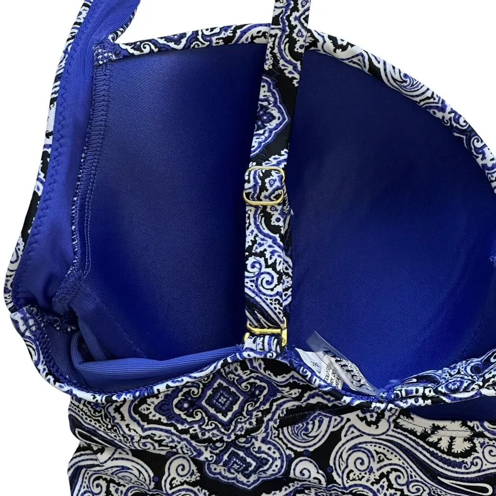 Soma Women's Two Piece Swimsuit Tankini Paisley Brief M Swim Top‎ 36C Underwire - Image 4