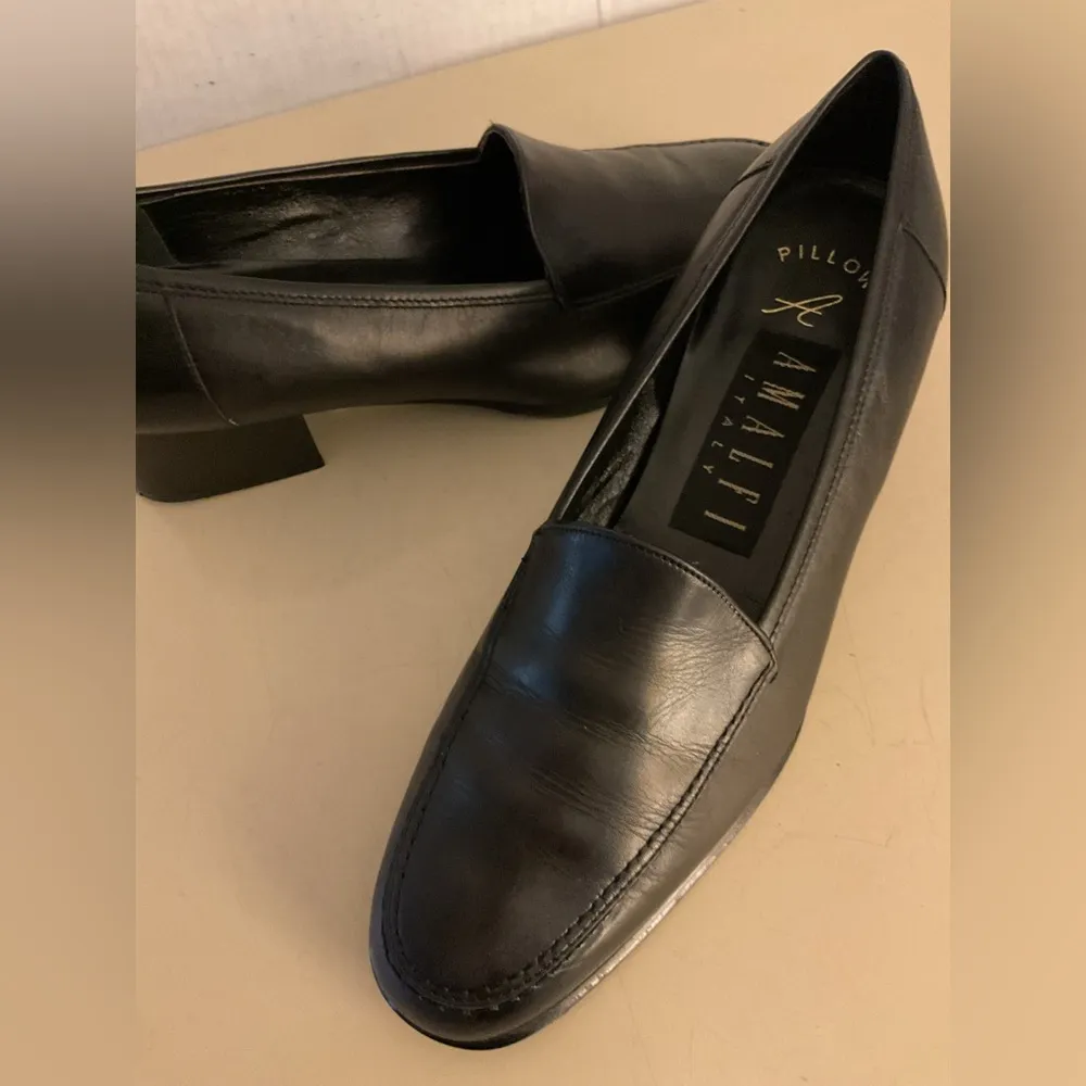 Amalfi Italian women Black Leather heel Loafers size 5.5 - Image 6