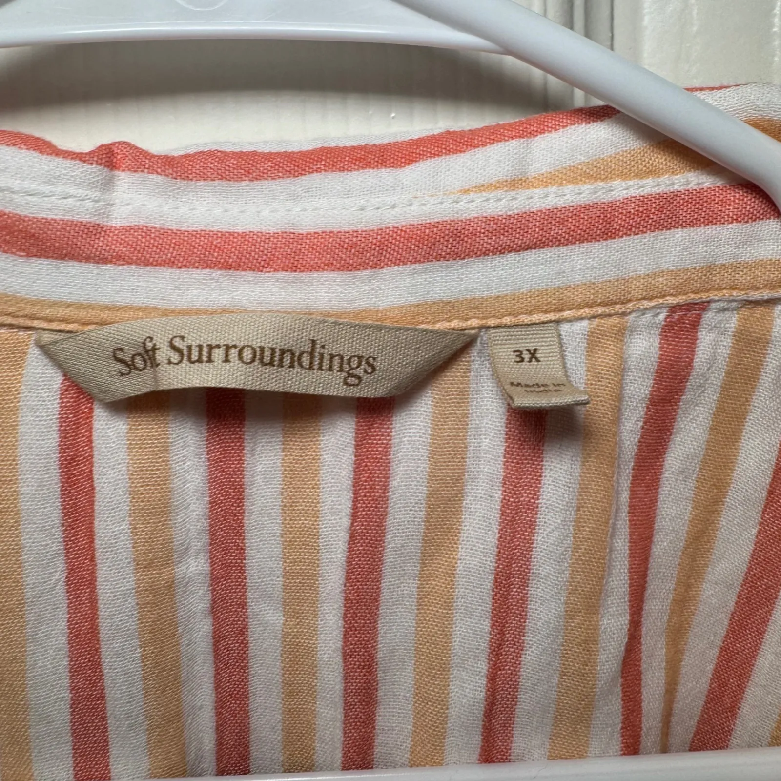 Soft Surroundings Striped Button Up Shirt 3X Coral Peach White Long Sleeve - Image 4