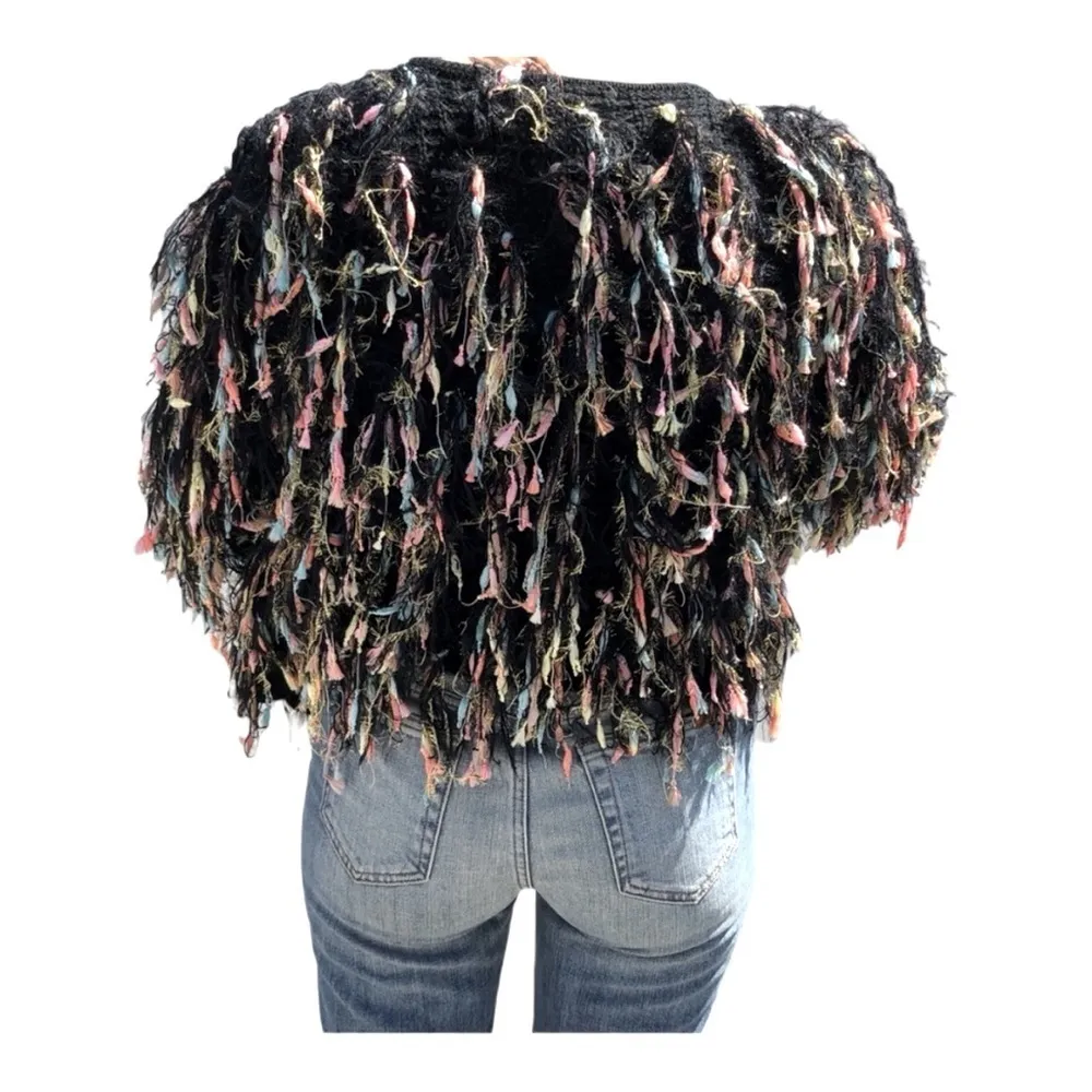 En Crème Multi color, shag, cardigan, front clasp, S/M Black Size undefined - Image 4