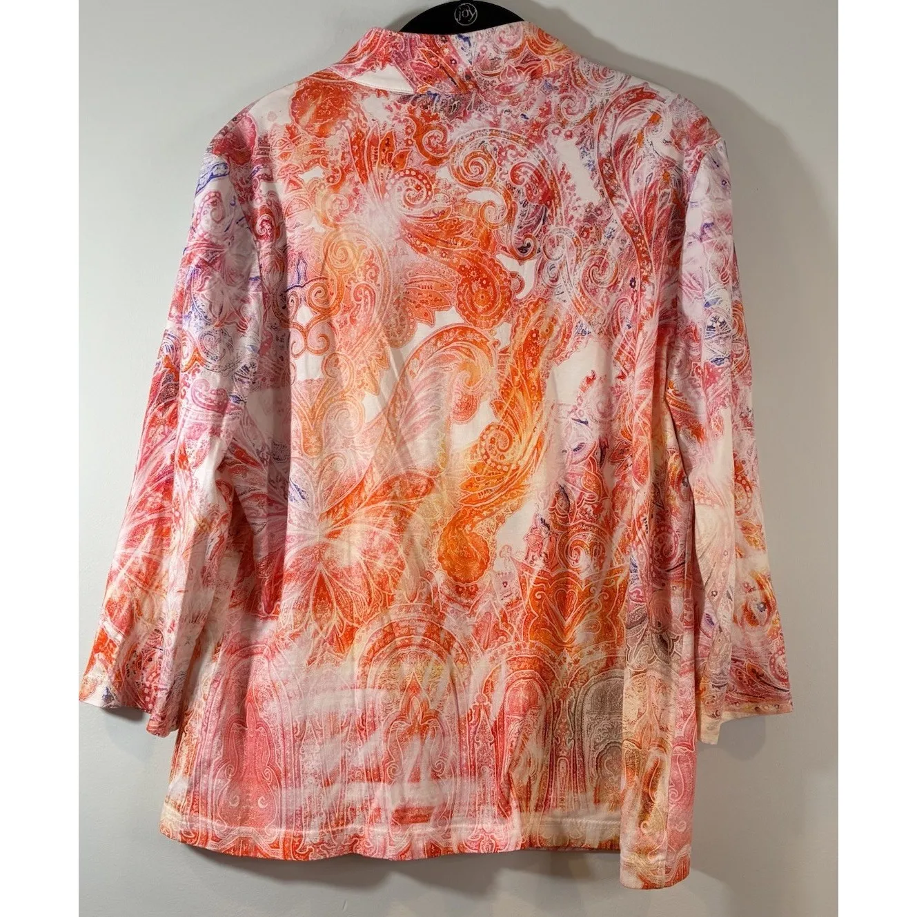 Chico's Weekends by  Orange/Multi 3/4 Sleeve Cotton Zip Front Jacket - Size 2‎ - Image 3