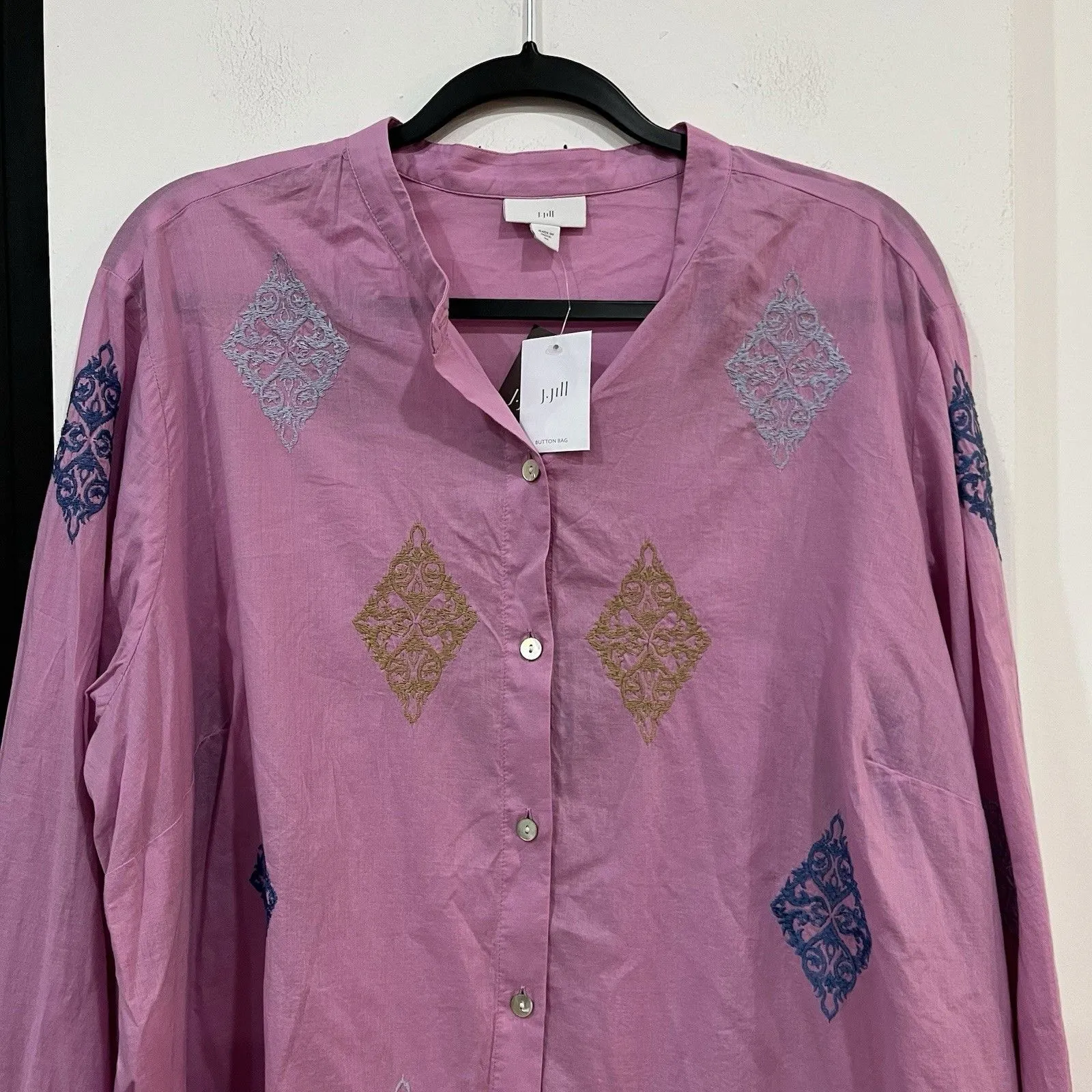 NWT J Jill Camellia Button Front Embroidered Tunic Top Size 2X Purple - Image 2
