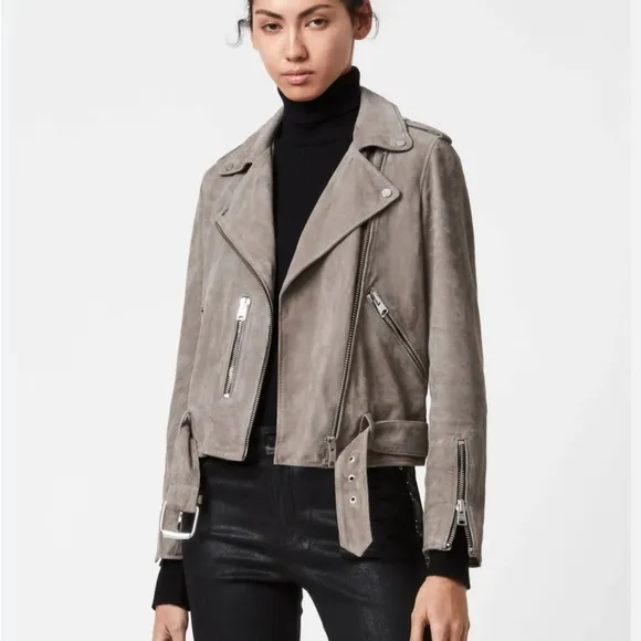All Saints Suede leather Balfern Biker Jacket - Image 18