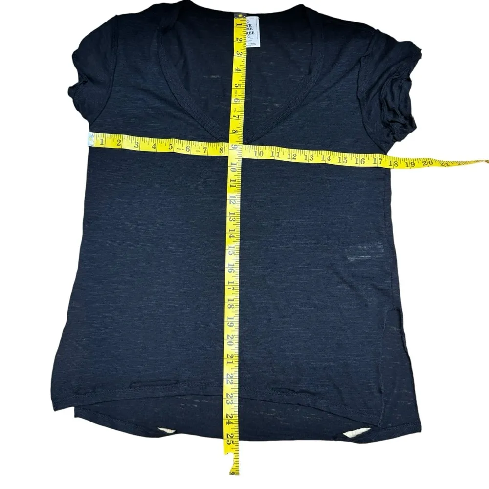 Free People We The Free Sundance Tee Top Black Slouchy V Neck Distressed Size XS - Image 9
