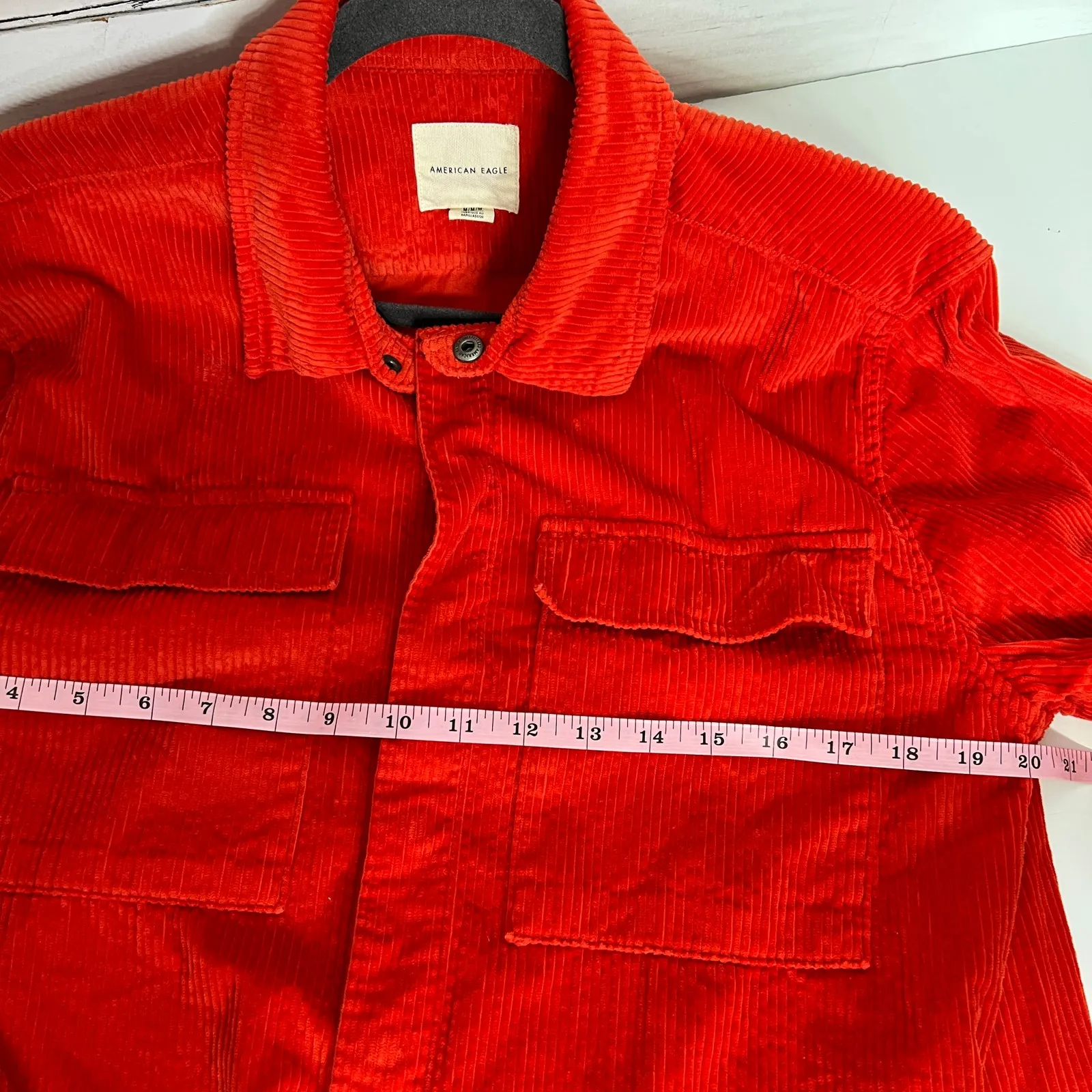 American Eagle  Red Corduroy Snap Front Shacket Size Medium - Image 6
