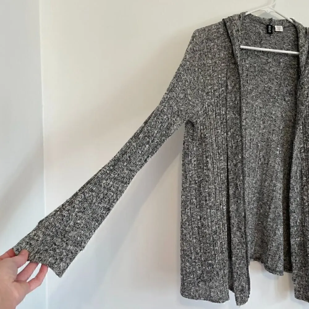 BDG URBAN OUTFITTERS UO Hooded Ribbed Cardigan Black White Marled Open Sweater - Image 7