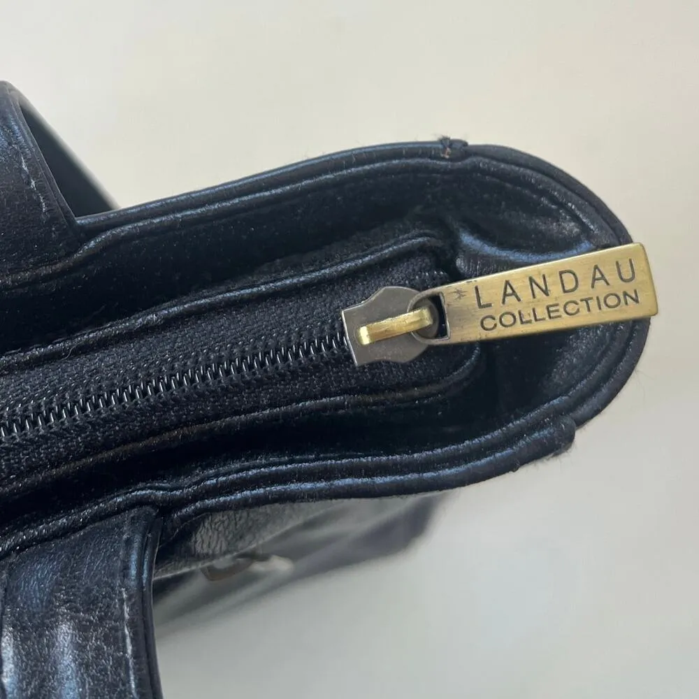 Landau Sacamoto Vegan Leather Bag Black Briefcase Y2K Career Classic Chic Tote - Image 12