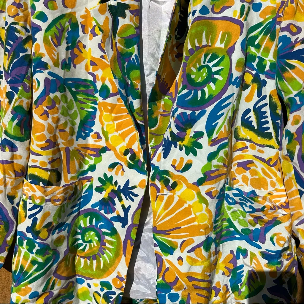 Vintage 80s Cedars Silk Oversized Blazer size medium shell nautical whimsy White - Image 5