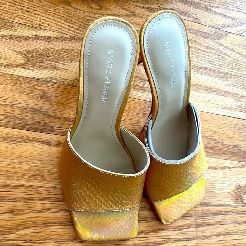 Marc Fisher- “Danria” Square Toe Gold Metallic Slide Dress Heels-8M- NEW - Image 8
