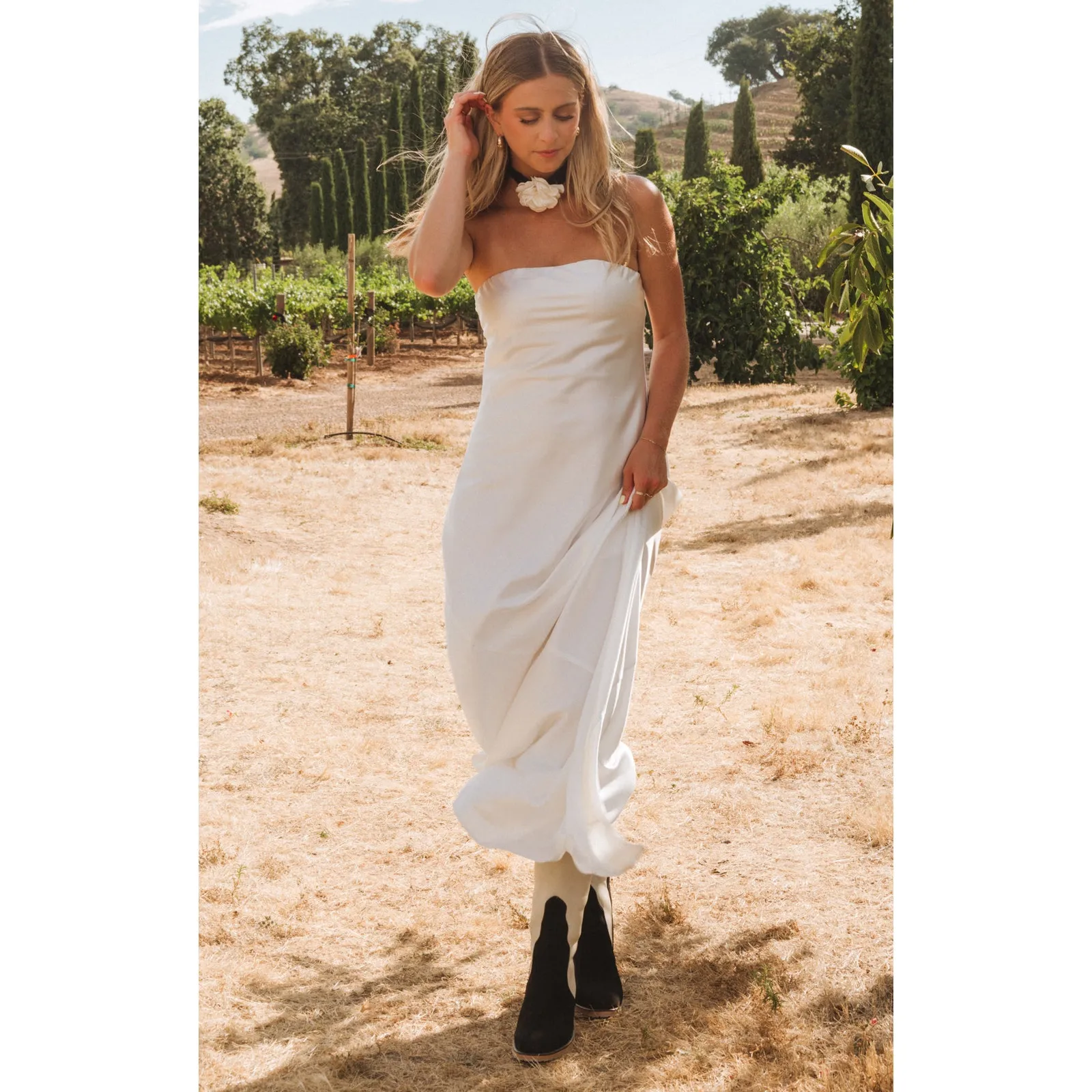 Show Me Your Mumu Taylor Tube Maxi Dress in Ivory Luxe Satin M - Image 3