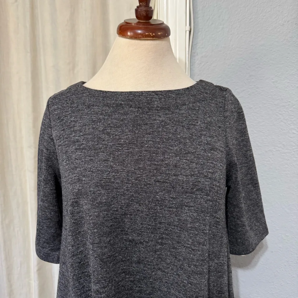 ADRIENNE VITTADINI Swing Dress Charcoal Grey Knit 1/2 Sleeve Minimalist Pocket M - Image 2