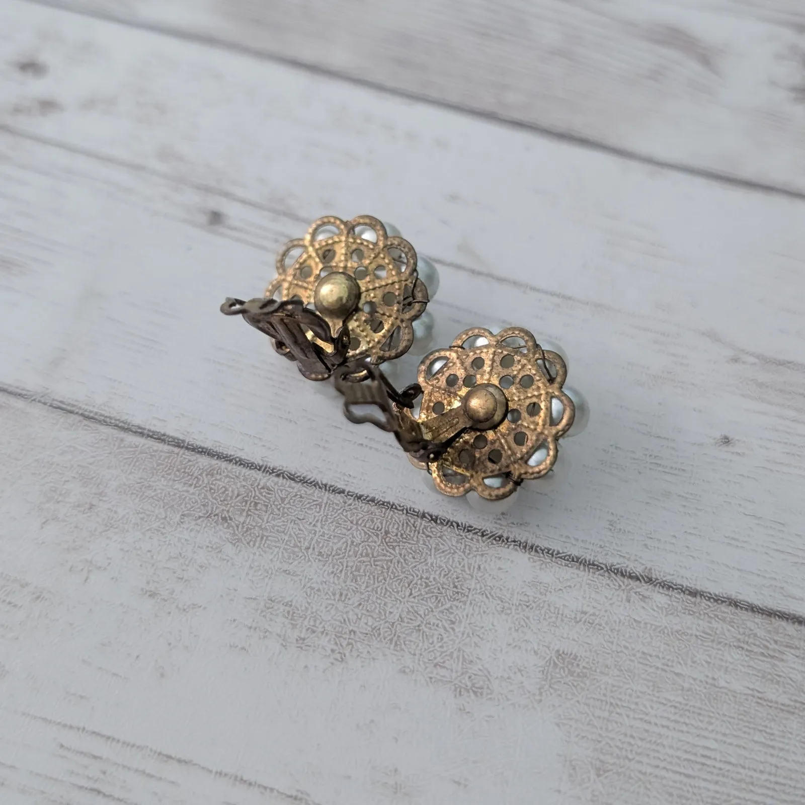 Vintage Clip On Earrings Cream Cluster Stamped Japan - Image 5