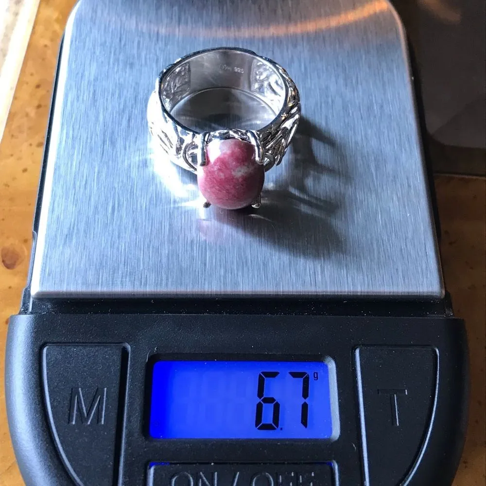 Norwegian Thulite Sterling Silver Ring Size 8 Pink - Image 7