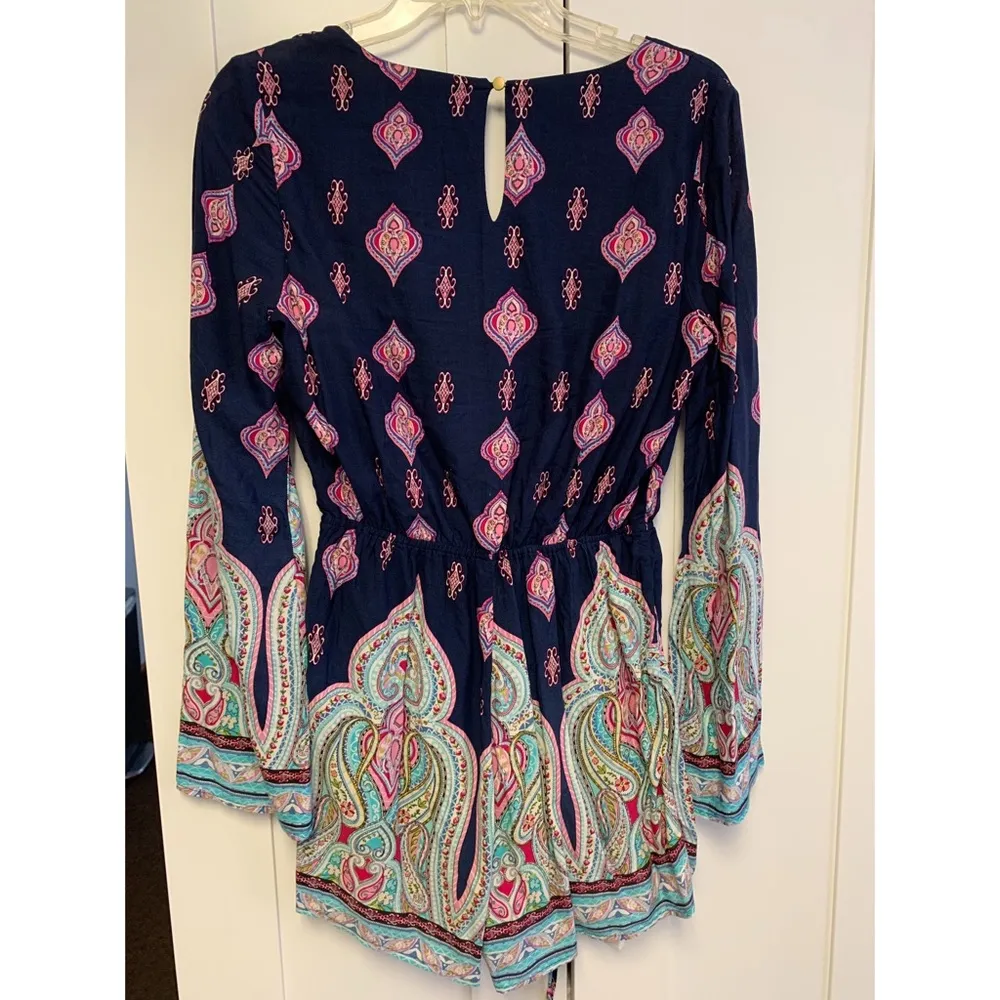 Navy Paisley Lowcut Romper - Image 2