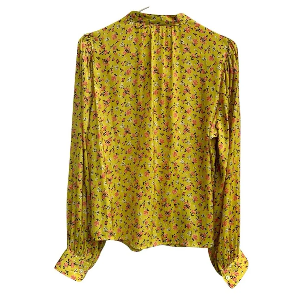 Levi's Yellow Floral Button-Up Blouse with Necktie Size L - Image 3