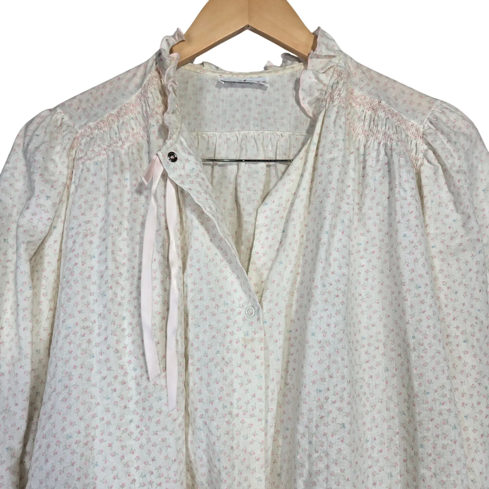 Miss Elaine Womens Floral Robe Nightgown‎ White Pink Blue Size Medium - Image 4
