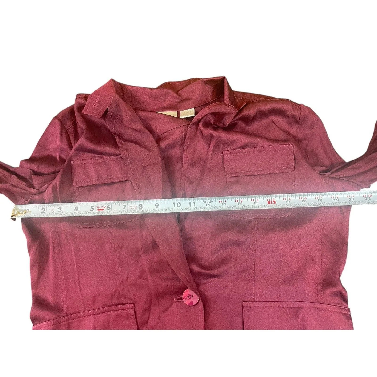 Spiegel Silk Blend Blazer Top Women’s 18 Burgundy Satin One Button 90s Holiday - Image 12