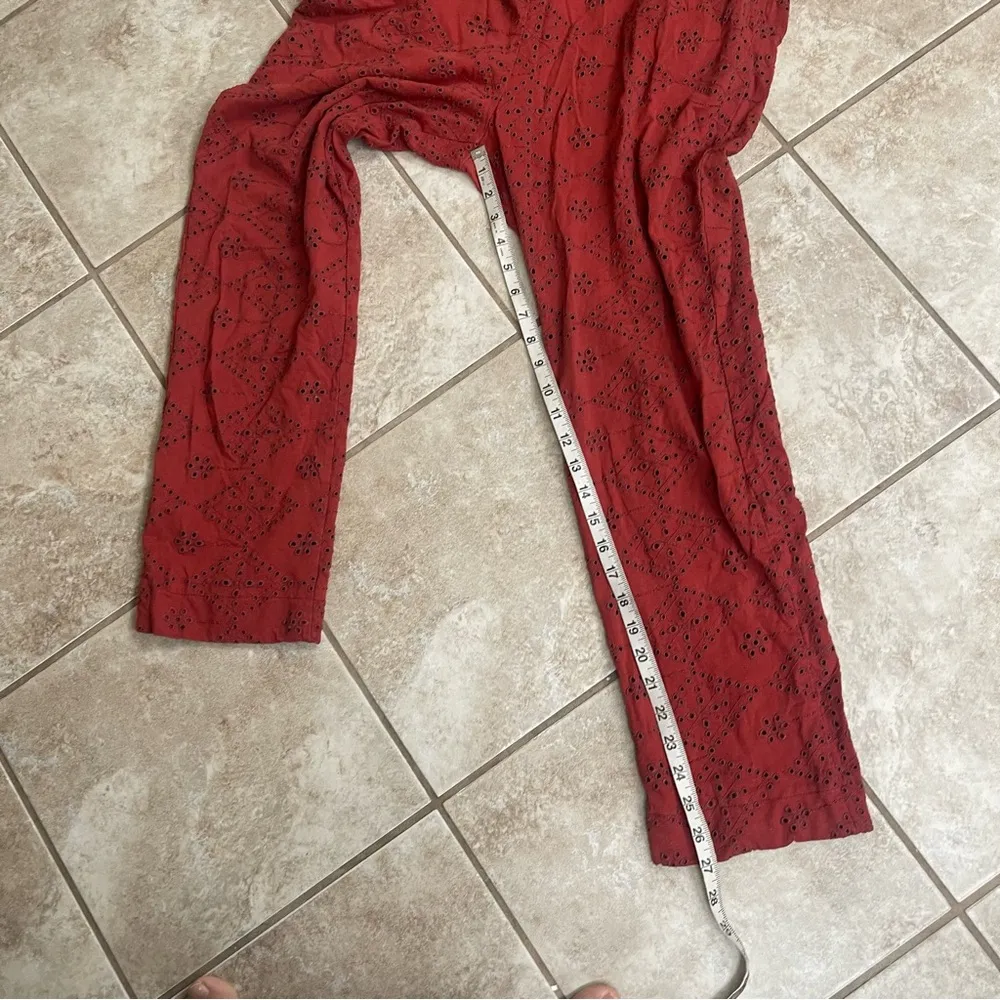 Free People Set The Tone Eyelet Long Sleeve Jumpsuit Terracotta Red Women's Sz 4 - Image 9