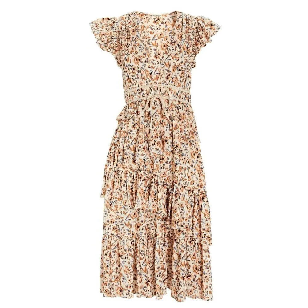 Ulla Johnson Printed Madeline Dress in Cream 4 Womens Midi Floral Bohemian - Image 9