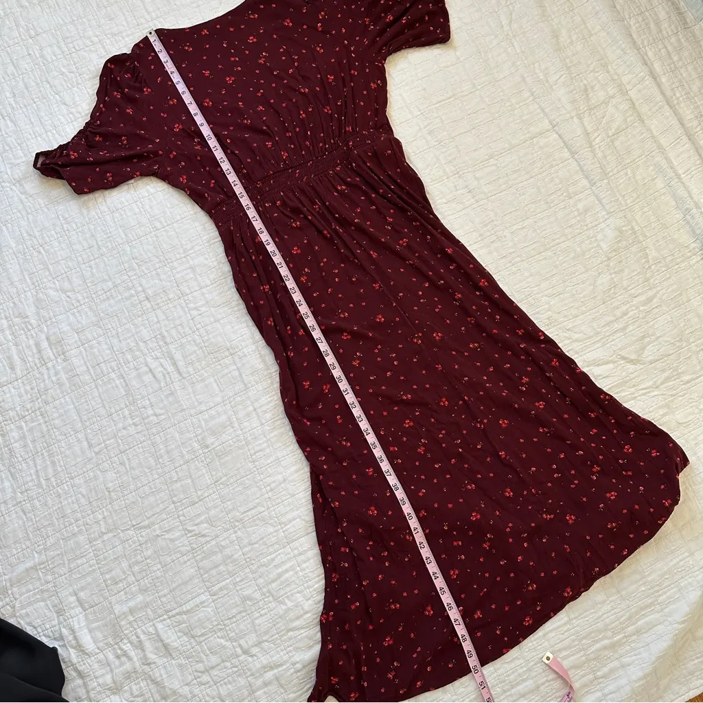 Old Navy Burgundy Puff-Sleeve V-Neck Midi Dress NWT NEW Large Burgundy Floral - Image 8