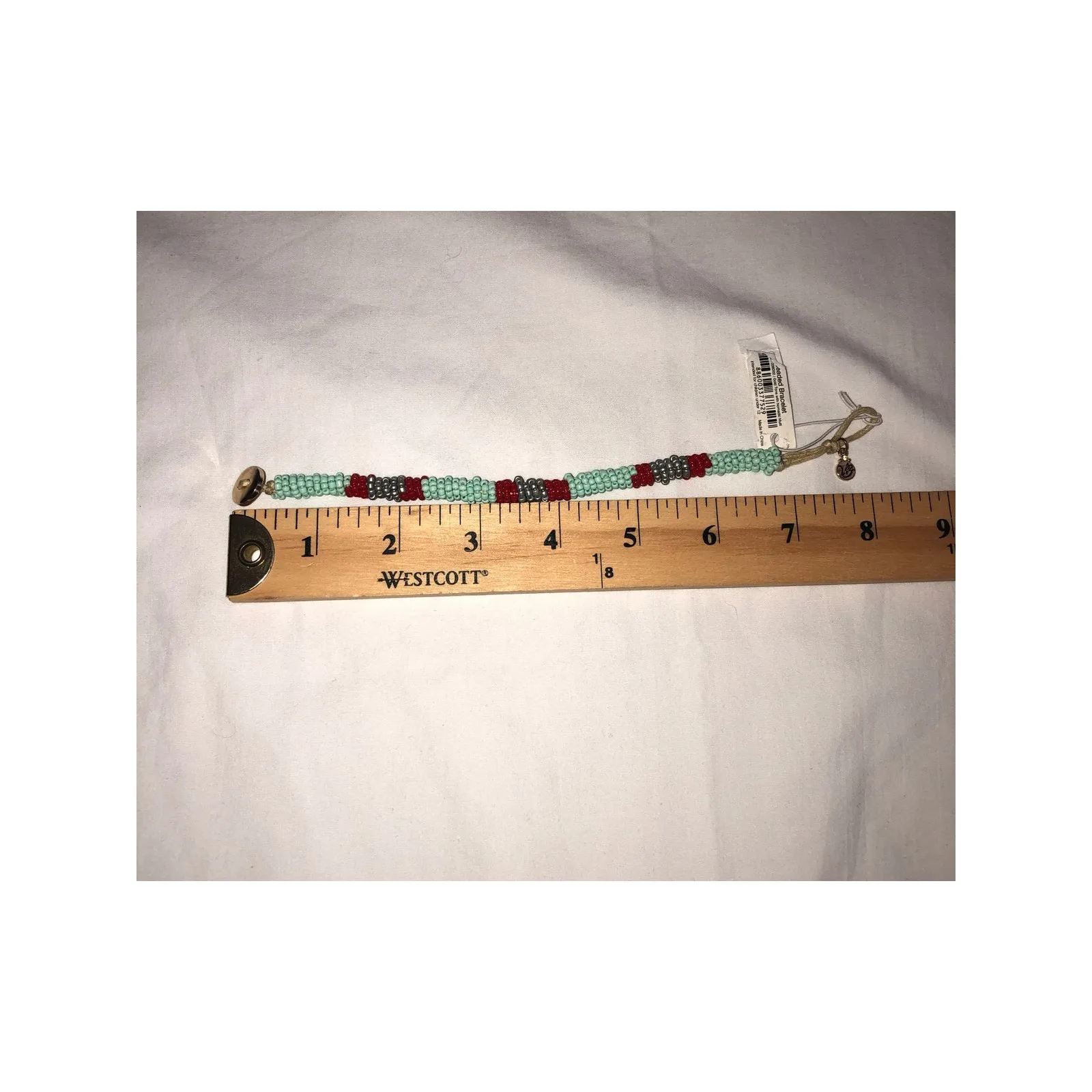 Vera Bradley Beaded Bracelet Turquoise Red Purple Seed Bead Button Closure NEW - Image 3