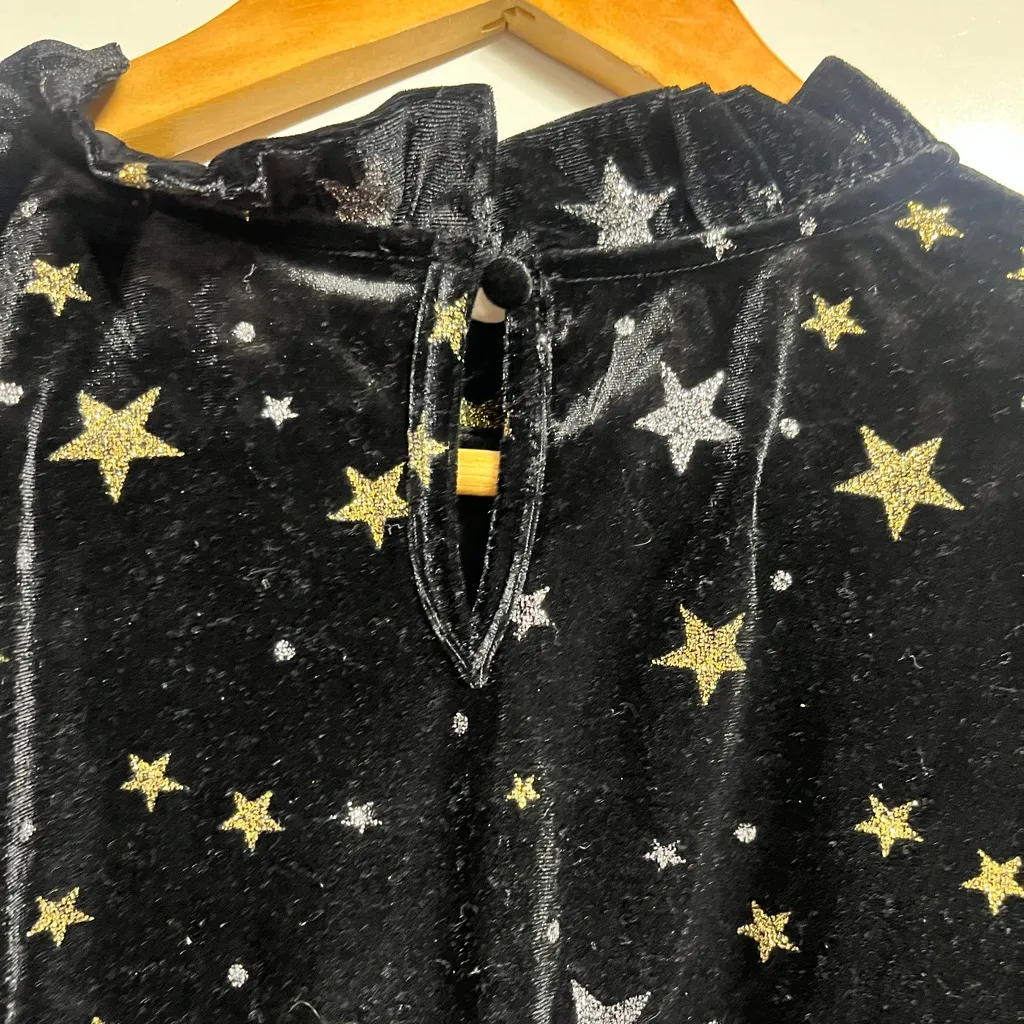 THML gold silver star black velvet longsleeve ruffle neck puff shoulders Medium - Image 4