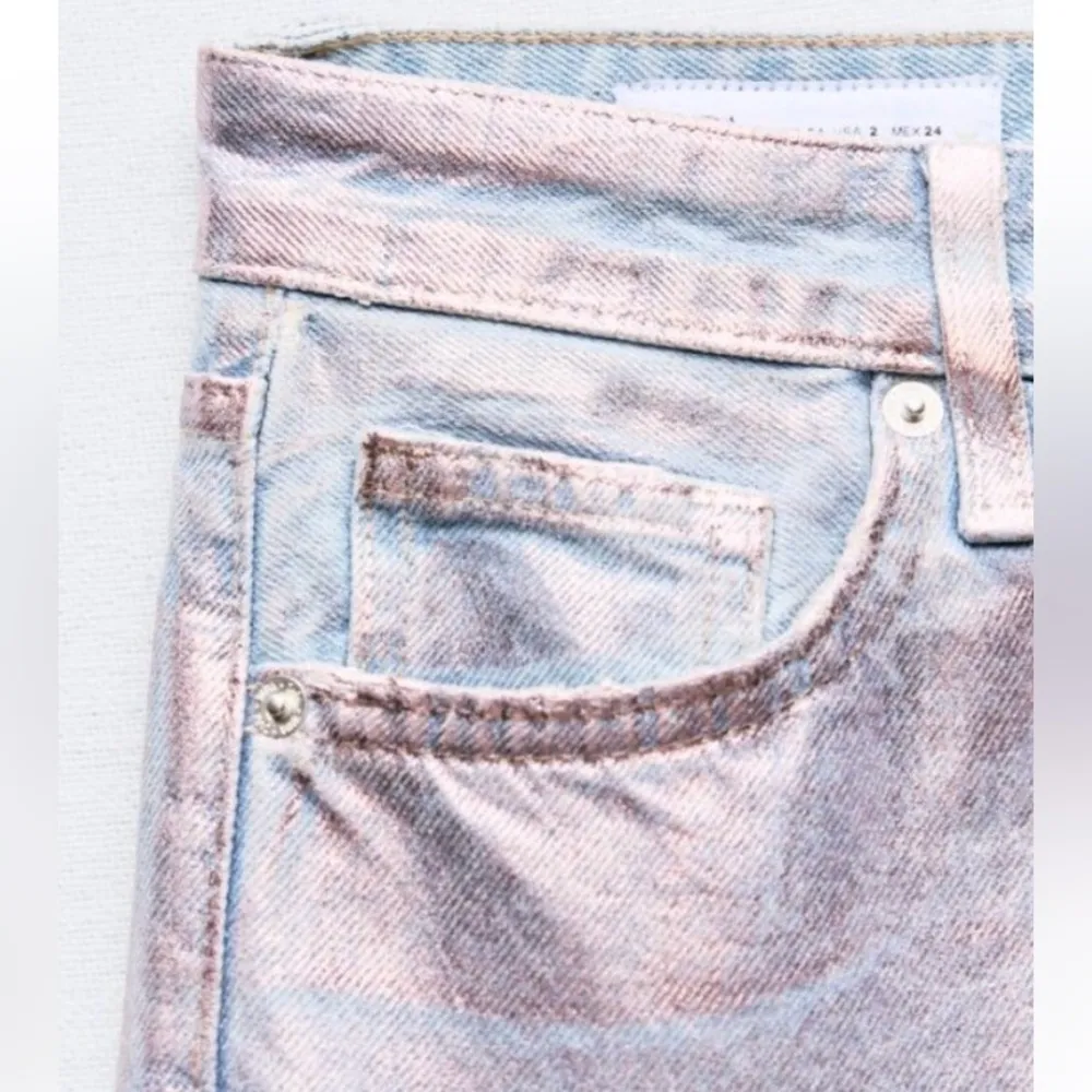 Zara MID WAIST FULL LENGTH TRF FOIL SILVER METALLIC WAXED JEANS SIZE 6 NEW - Image 11
