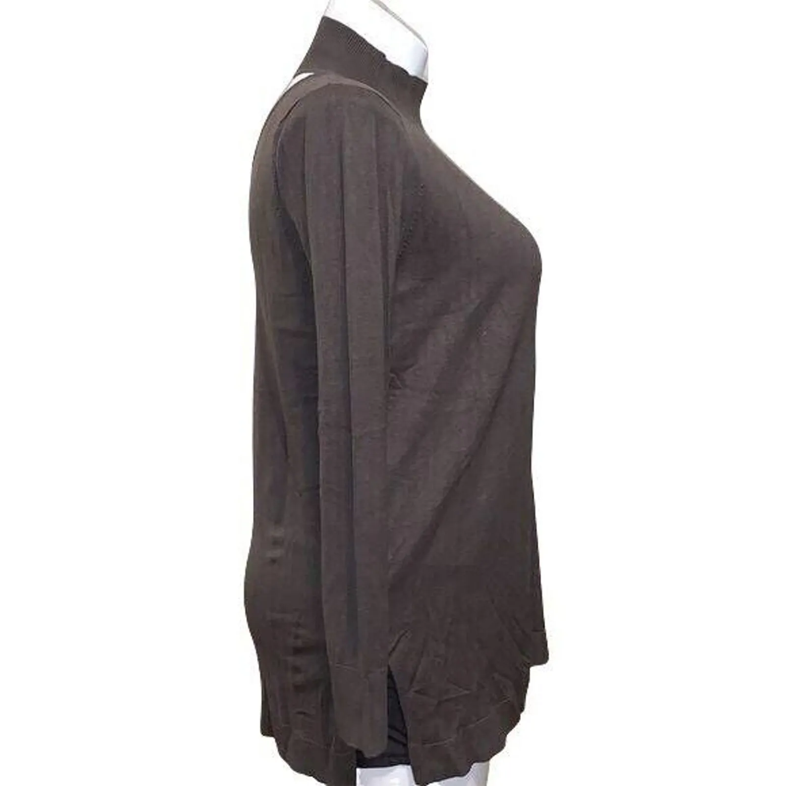 525 America Womens Pullover Sweater Knit Cutout Back Tunic Brown Large - Image 4