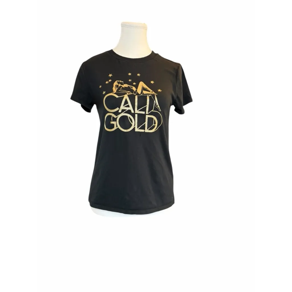 Pam & Gela Black Cali Gold T-Shirt Sz XS / PETITE - Image 3
