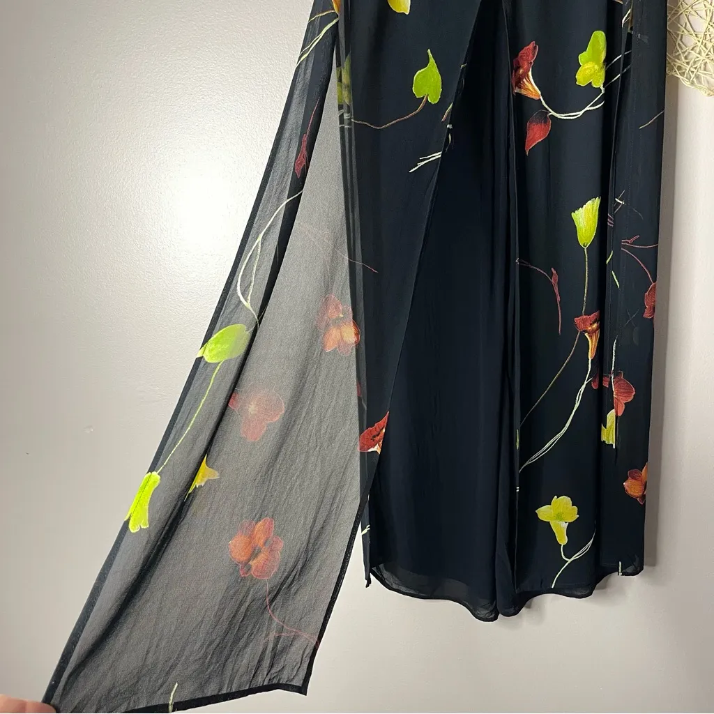 Cache  Chiffon Floral Black Wide-Leg Pants (Black) - 6 - Image 5