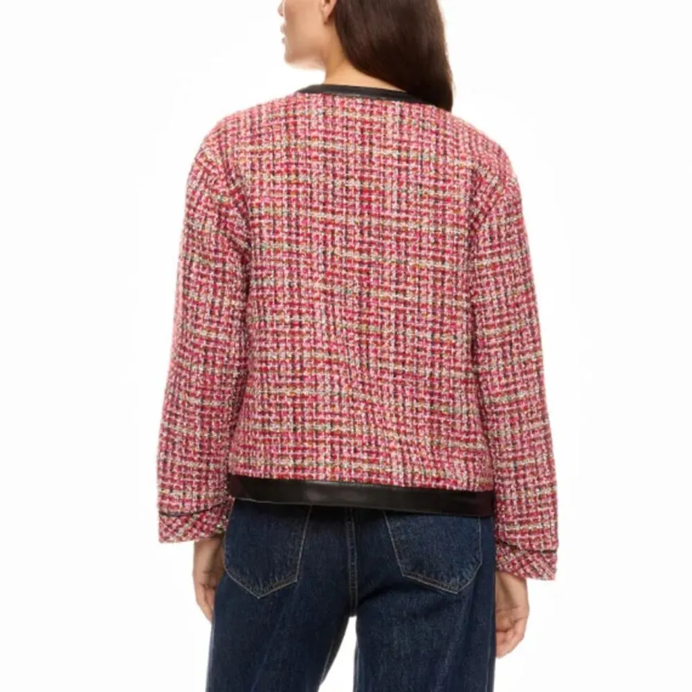 English Factory Tweed Blazer SMALL Boxy Boucle Faux Leather Trim Clueless $210 - Image 2