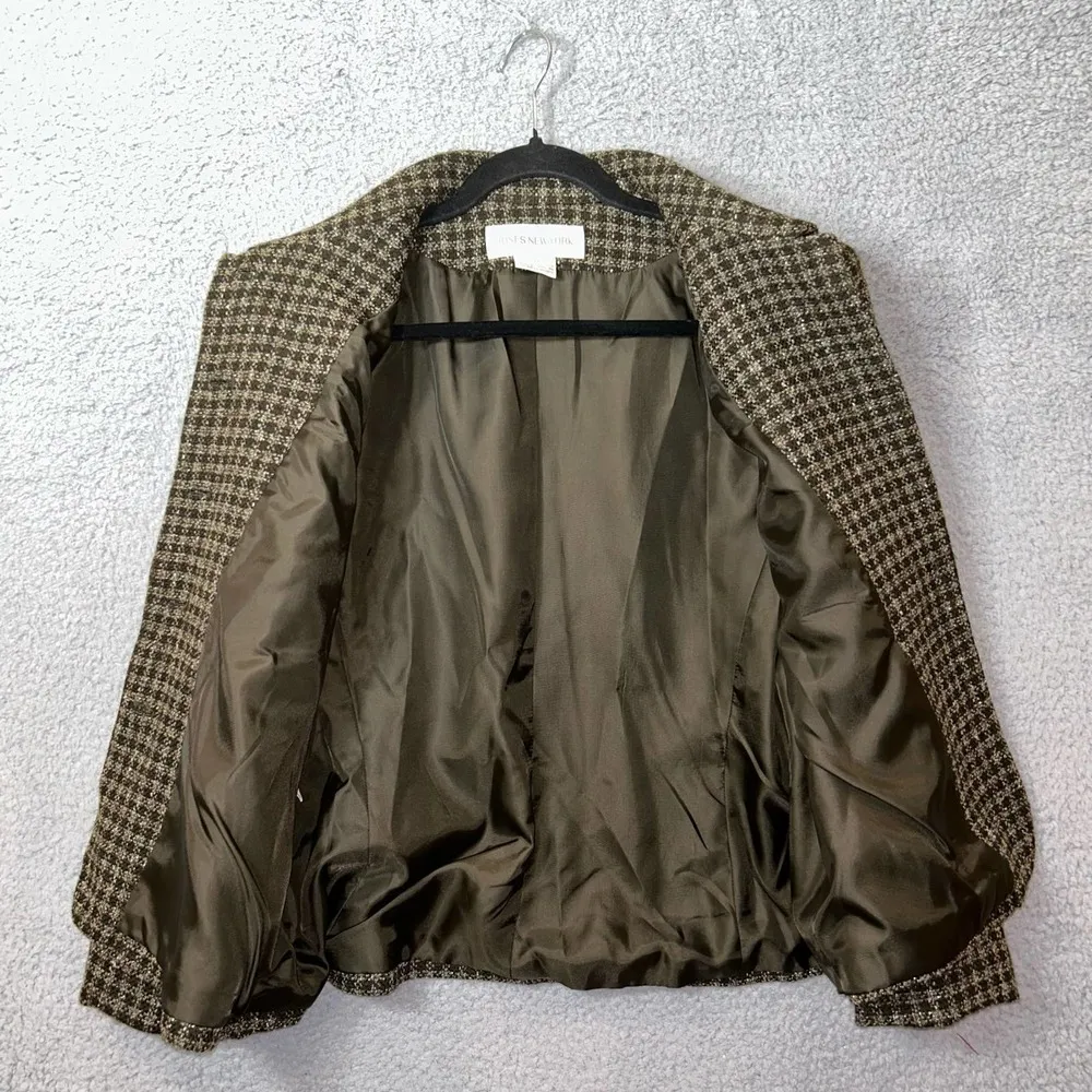 Jones New York Blazer Womens 12 Green Wool Silk Blend Plaid Jacket Career Work‎ - Image 3