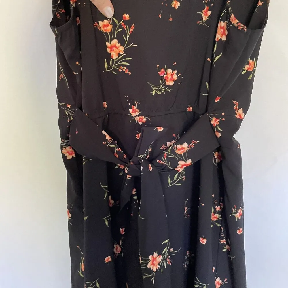 No Boundaries Black Floral Wrap Maxi Dress S lightweight v-neck summer flowy - Image 9