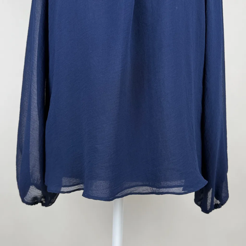Misa Los Angeles Long Sleeve Ruffle Navy Blouse Top Tassels Size Small - Image 3