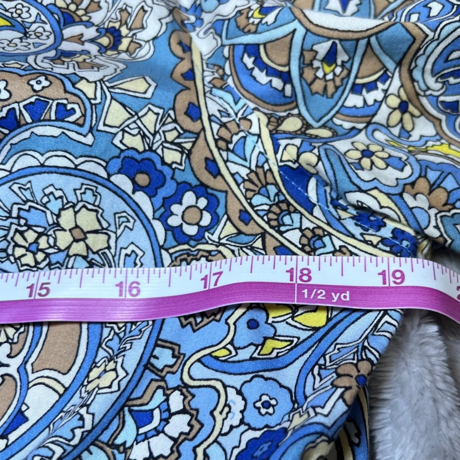 Talbots Blouse Womens 12 Blue Yellow Paisley Print Non Iron Short Sleeve Shirt - Image 10