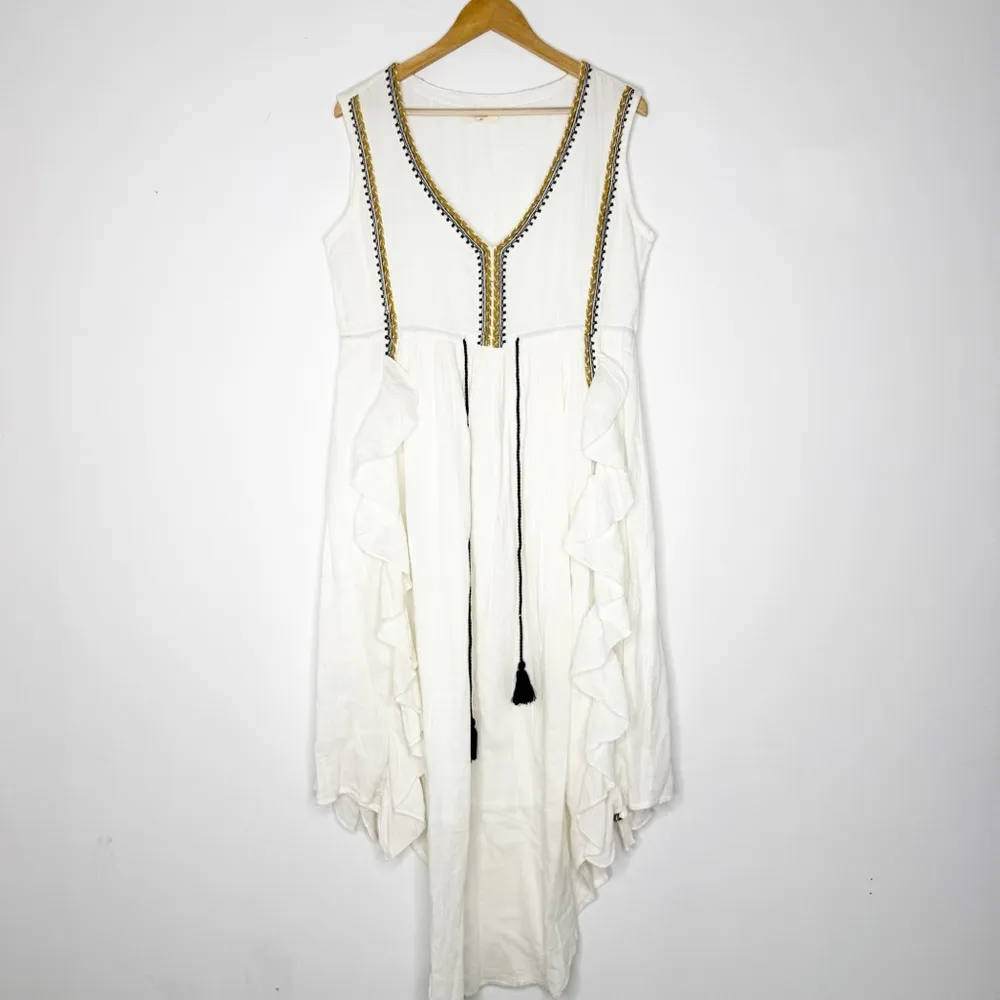 Talisman White Ruffle Maxi Dress with Tassel Tie Women’s Medium - Image 5