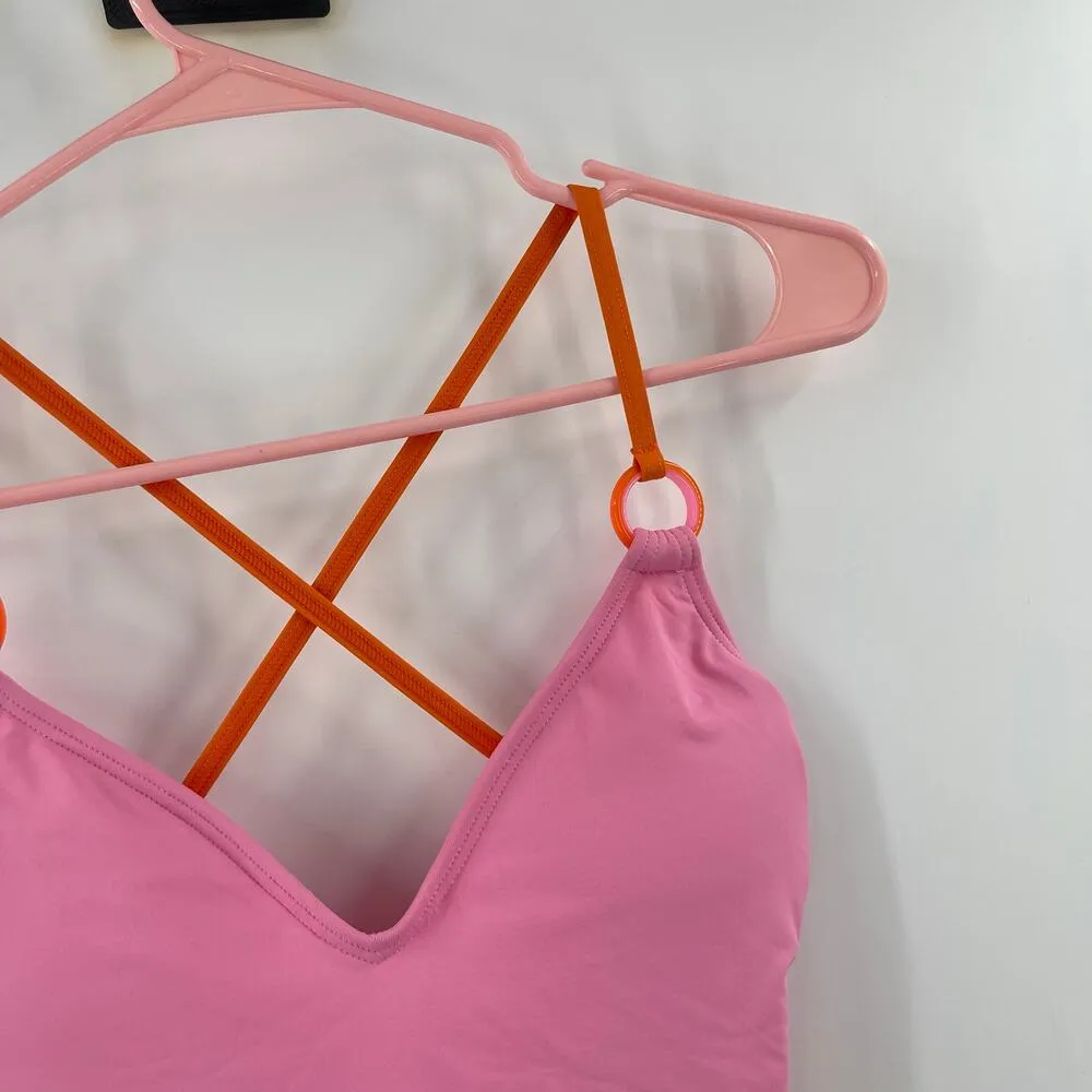 KATE SPADE Swimsuit SZ Small NEW Plunging V-Neck One Piece Orange Surf Pink NWOT - Image 9