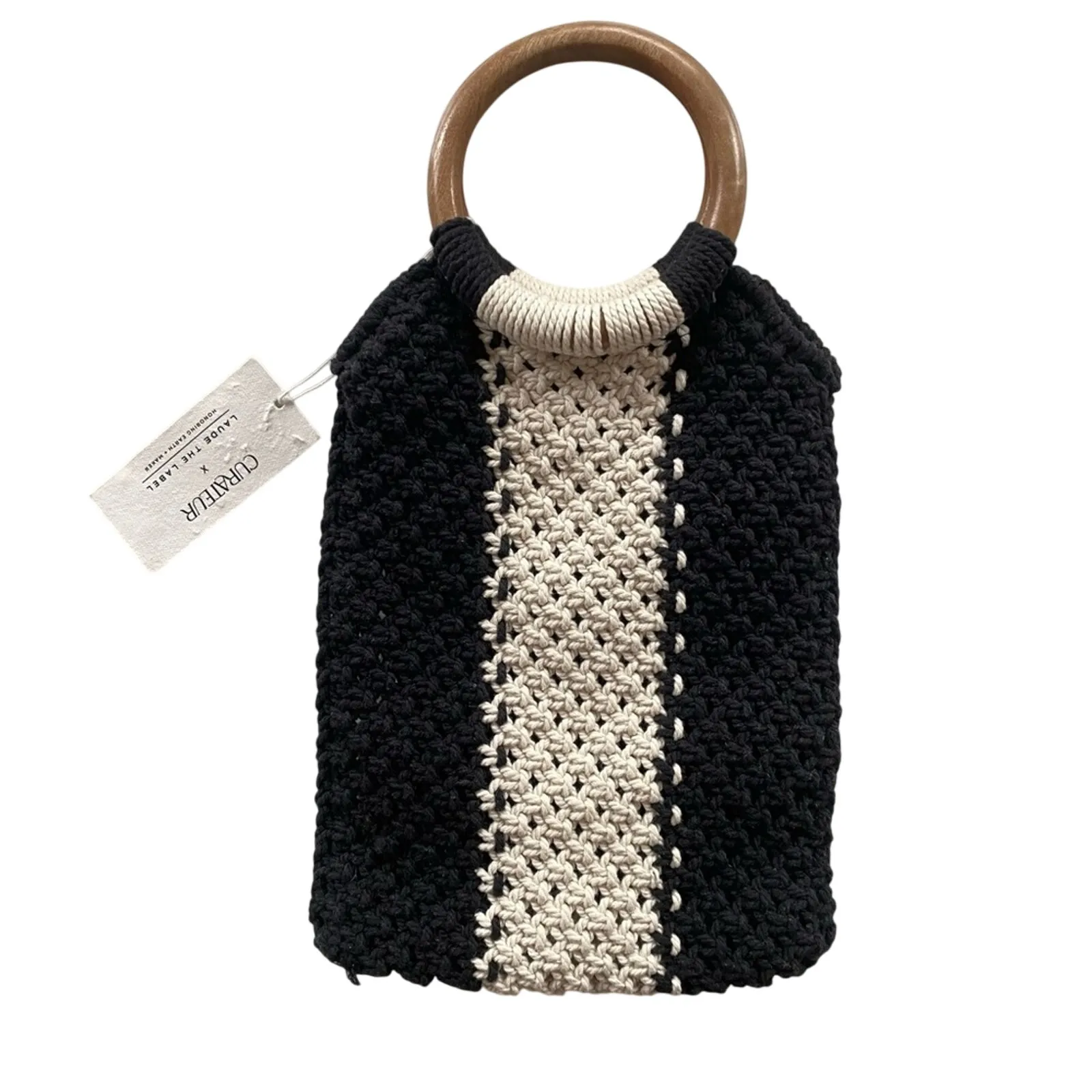 LAUDE THE LABEL Gabby Mini Macrame Bag Black & White Boho Coastal Resortwear NWT - Image 3