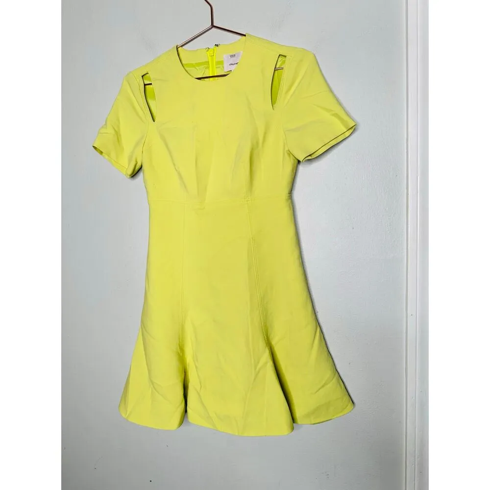 CINQ Á SEPT Neon Yellow Shoulder Cutouts Flared Hourglass Alyssa Dress Size 2 - Image 4