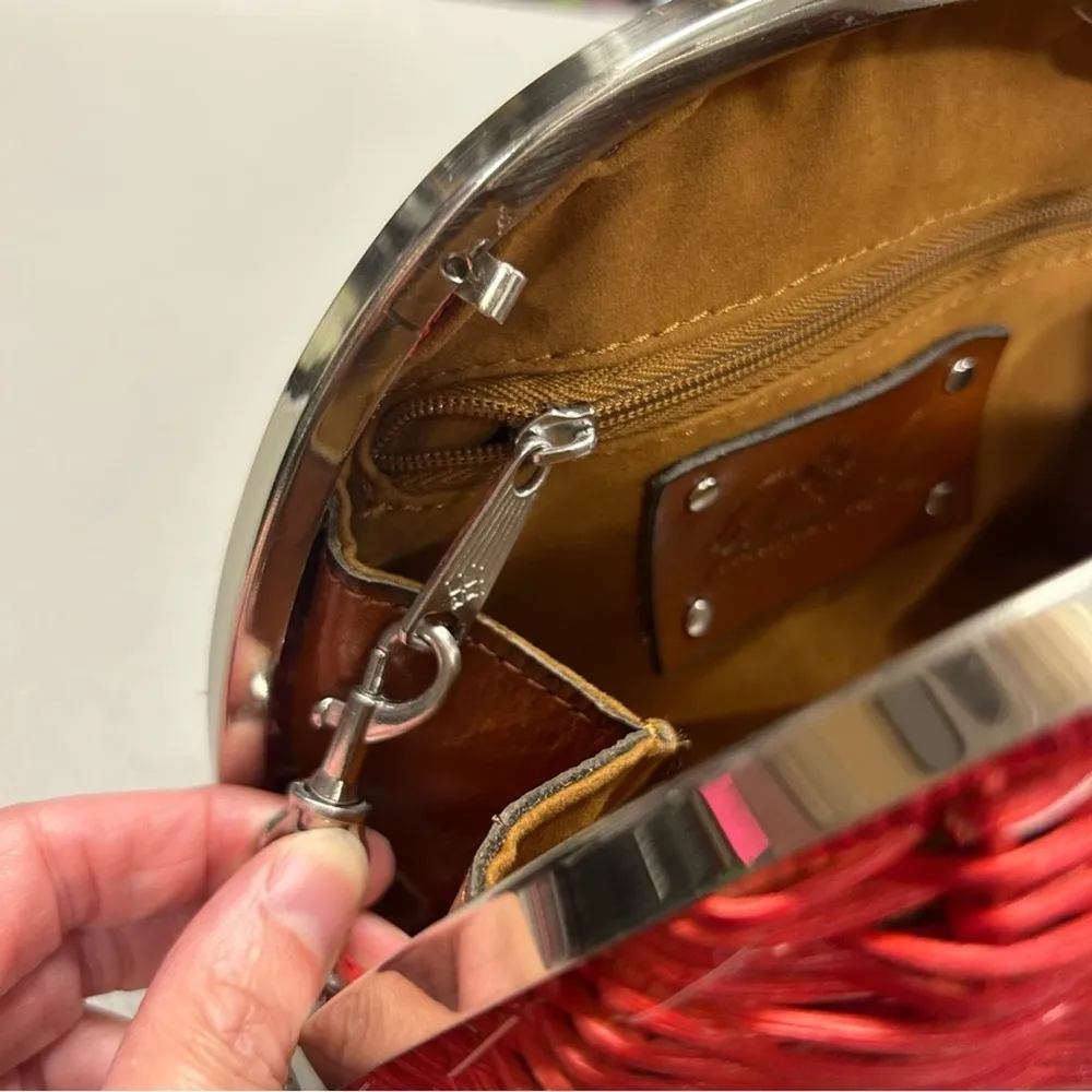 Patricia Nash Purse Spring Red Wicker Melfi Clam Lock Papaya Chain Strap Bag NWT - Image 7