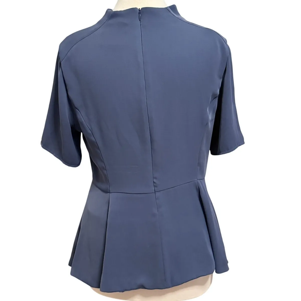 August 1 Eight Mandarin Collar Cutout Peplum Lined Blouse Sz M Blue Office Femme Size M - Image 2