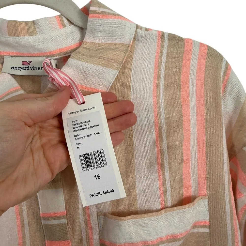 Vineyard Vines Striped Weekend Button Down Shirt Sands Stripe Coastal Womens 16 - Image 4