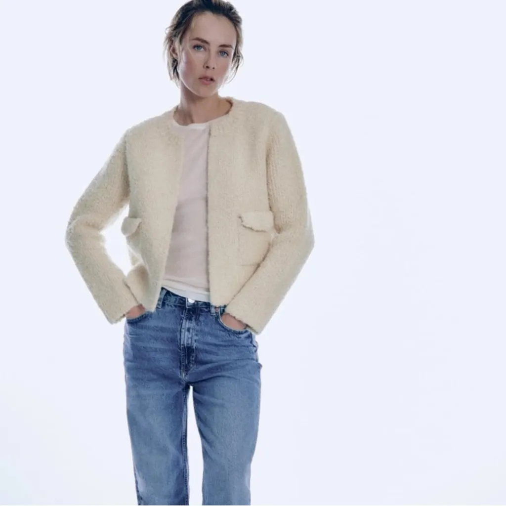 ZARA BOUCLÉ KNIT CARDIGAN  ECRU - REF. 4331/171‎ Small - Image 3