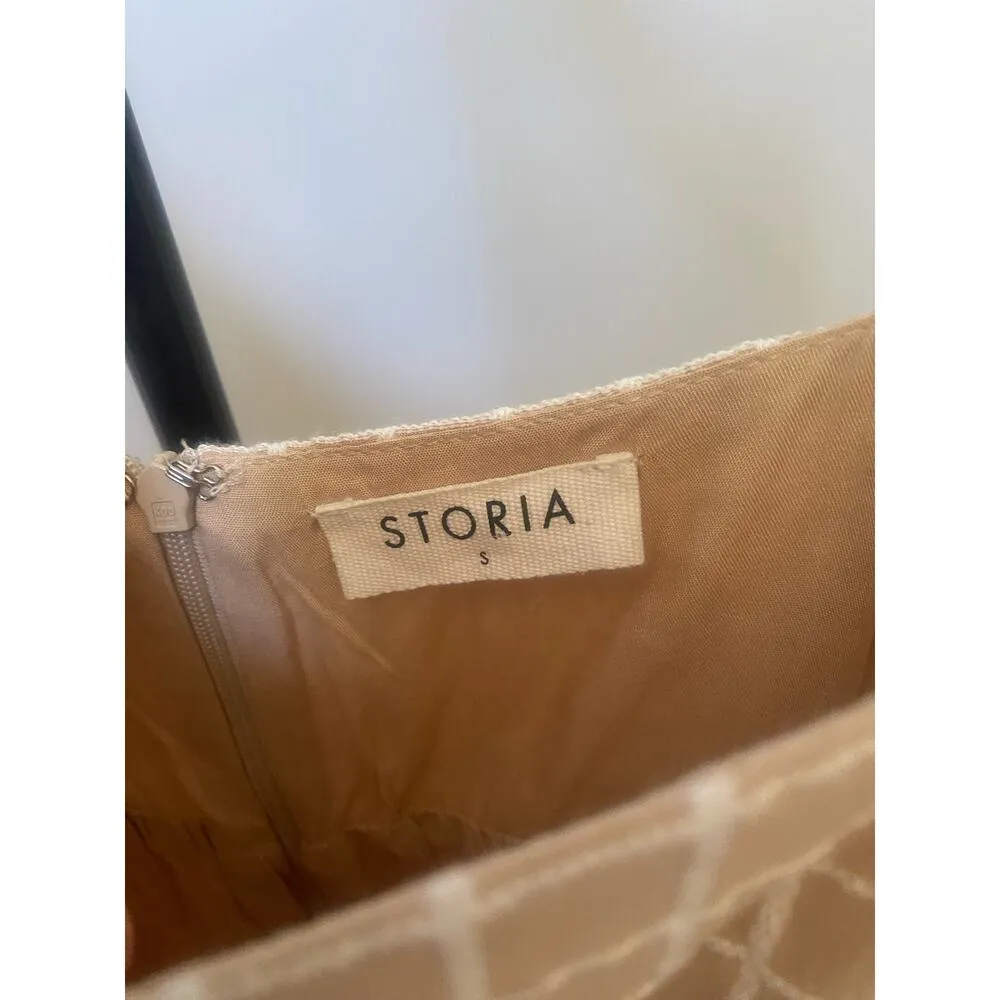 Storia  Plaid Tan and White Babydoll Puff Sleeve Top Size Small - Image 3